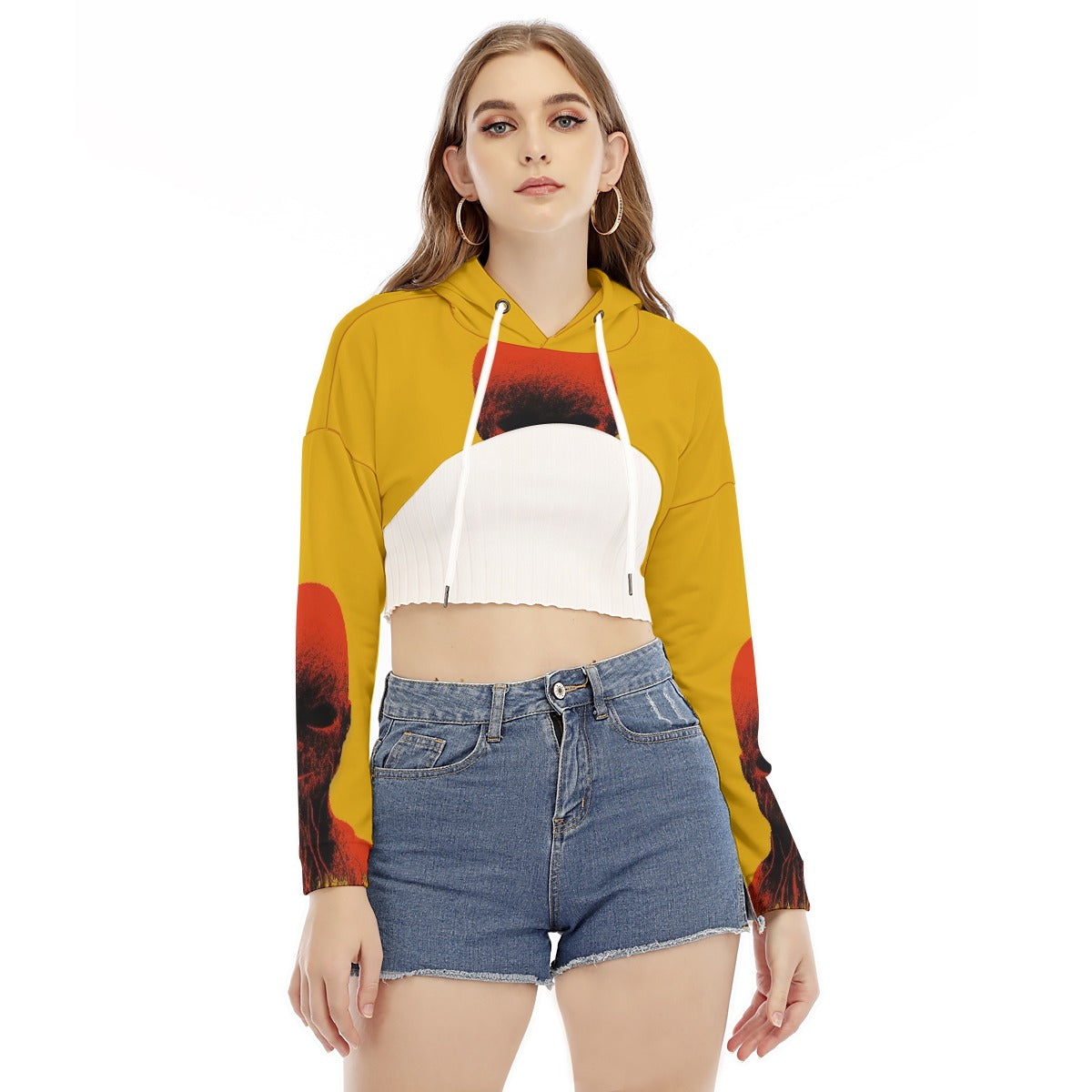 All-Over Print Women's Smock Short Hoodie With Long Sleeve