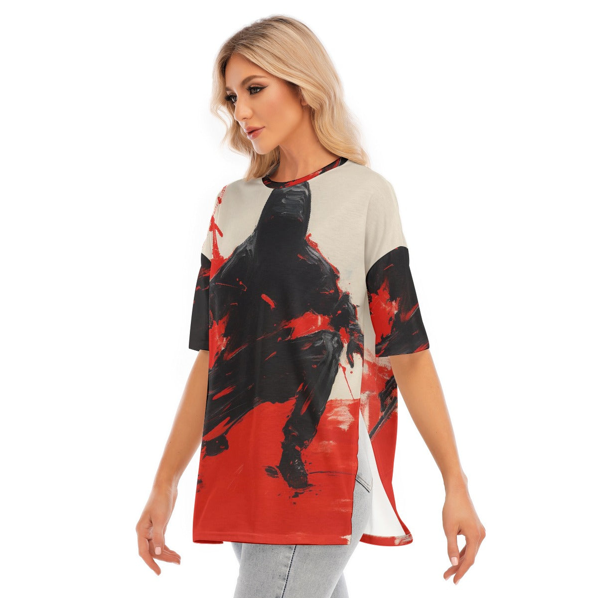 All-Over Print Women's Short Sleeves T-shirt With Hem Split