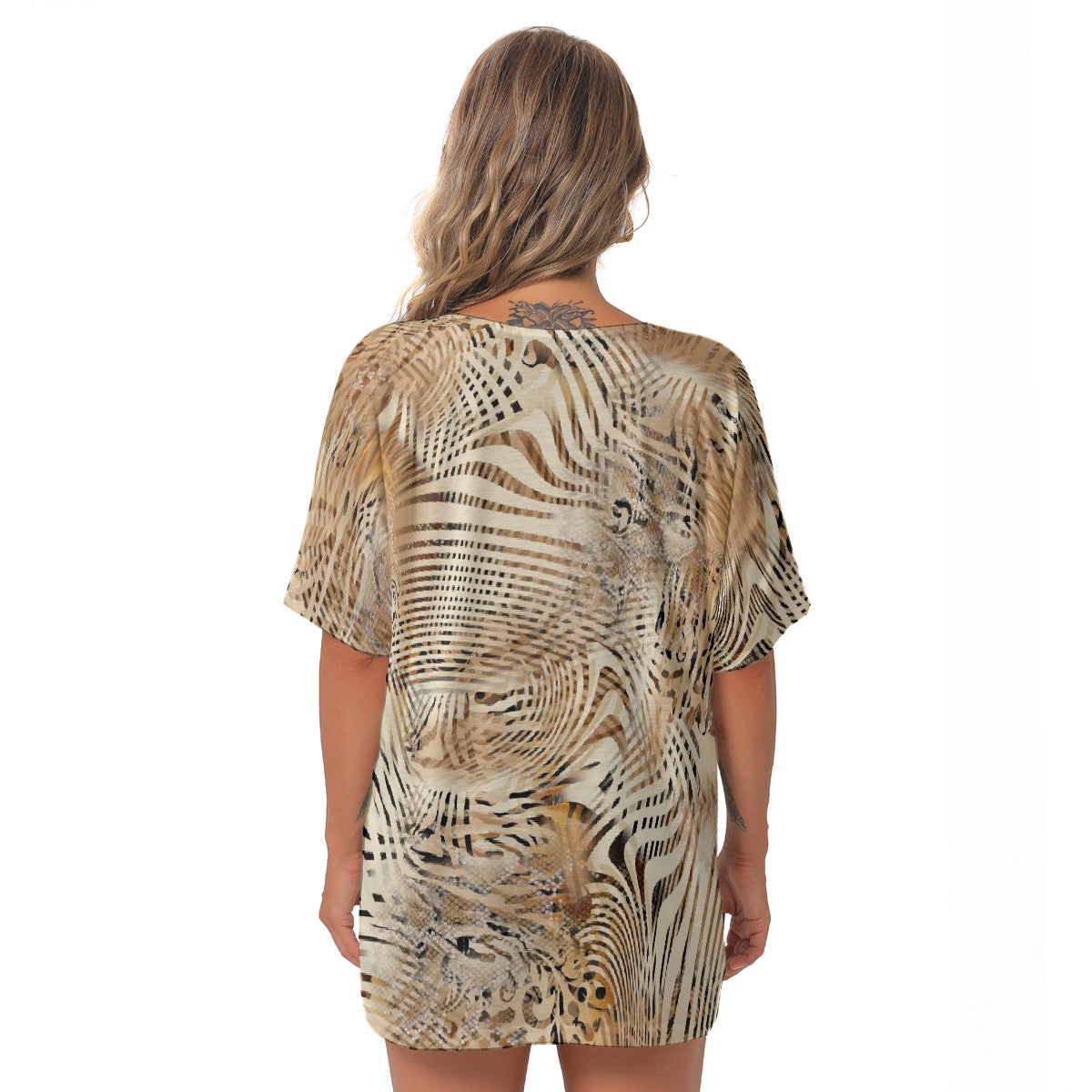 All-Over Print Women's Bat Sleeves V-Neck Blouse