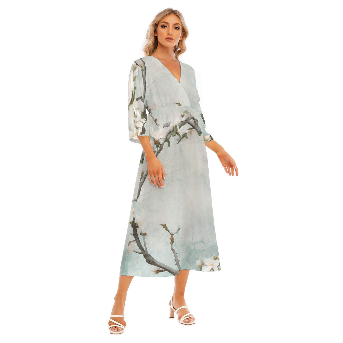 All-Over Print Women's Mid-Sleeve Long Dress