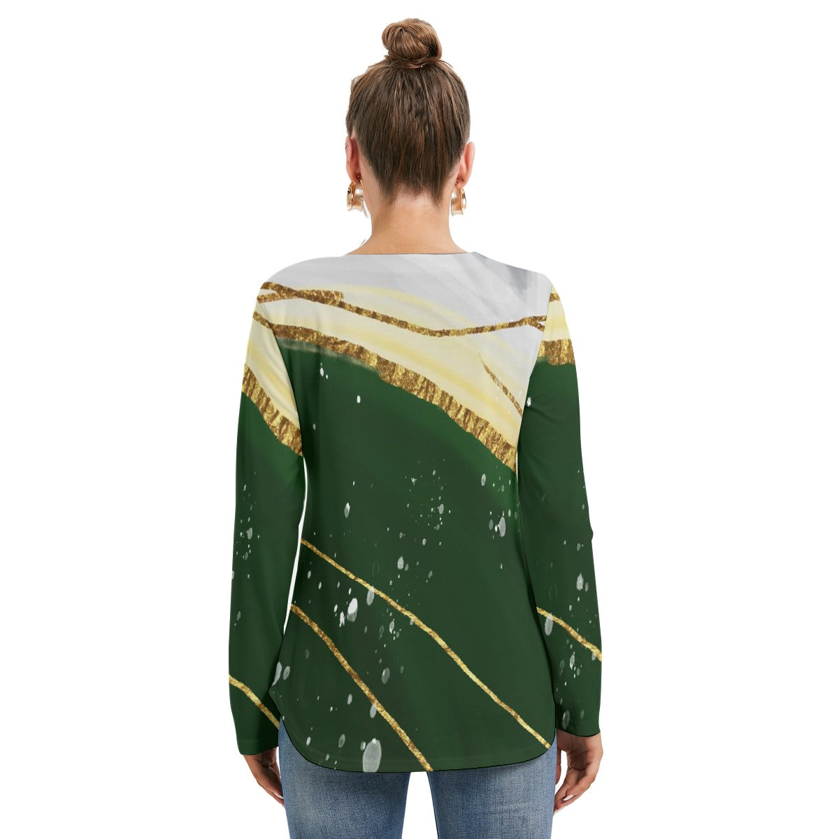 All-Over Print Women's Long Sleeve Neckline Tie Sweatshirt