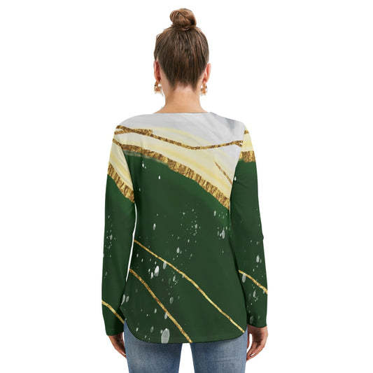 All-Over Print Women's Long Sleeve Neckline Tie Sweatshirt