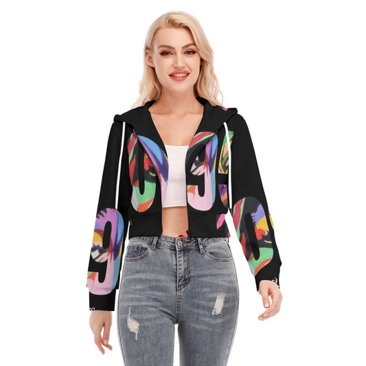 All-Over Print Women's Crop Top Hoodie With Zipper Closure