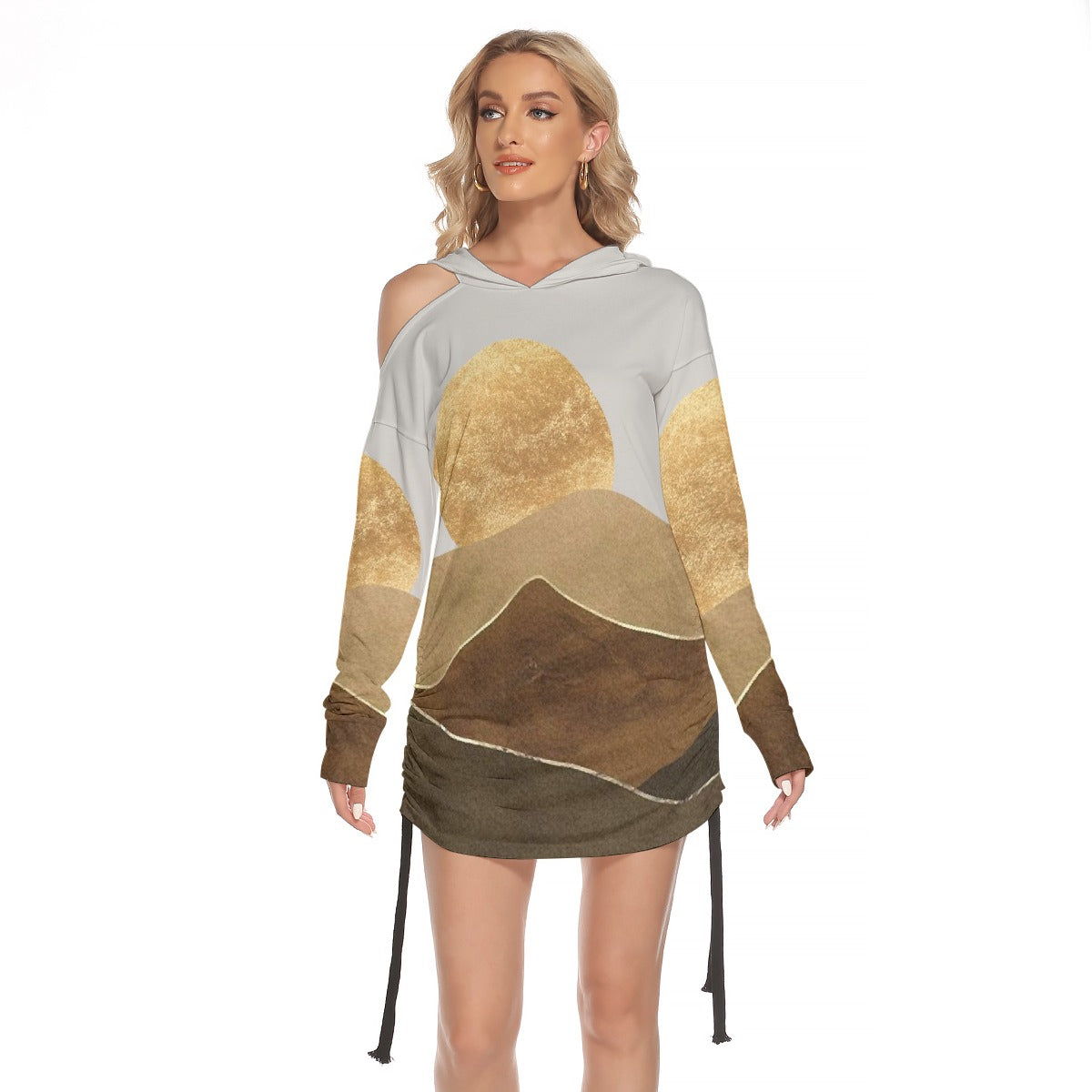 All-Over Print Women's One-shoulder Dress With Waist Shirring