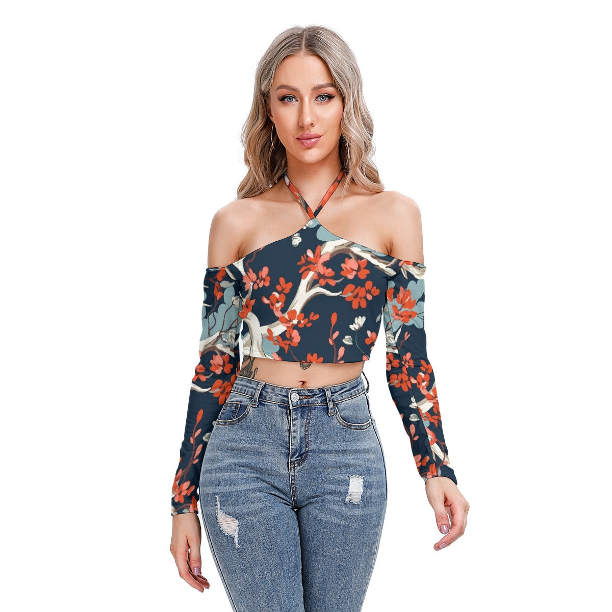 All-Over Print Women's Halter Lace-up Top