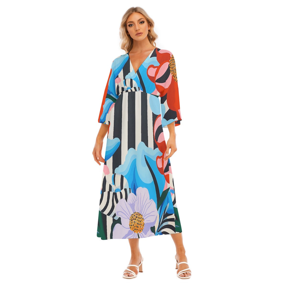 All-Over Print Women's Mid-Sleeve Long Dress