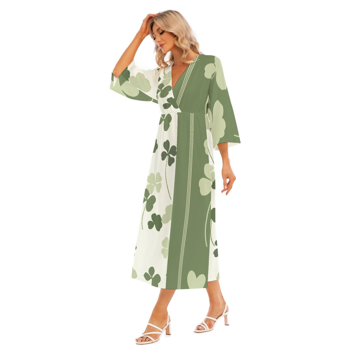 All-Over Print Women's Mid-Sleeve Long Dress