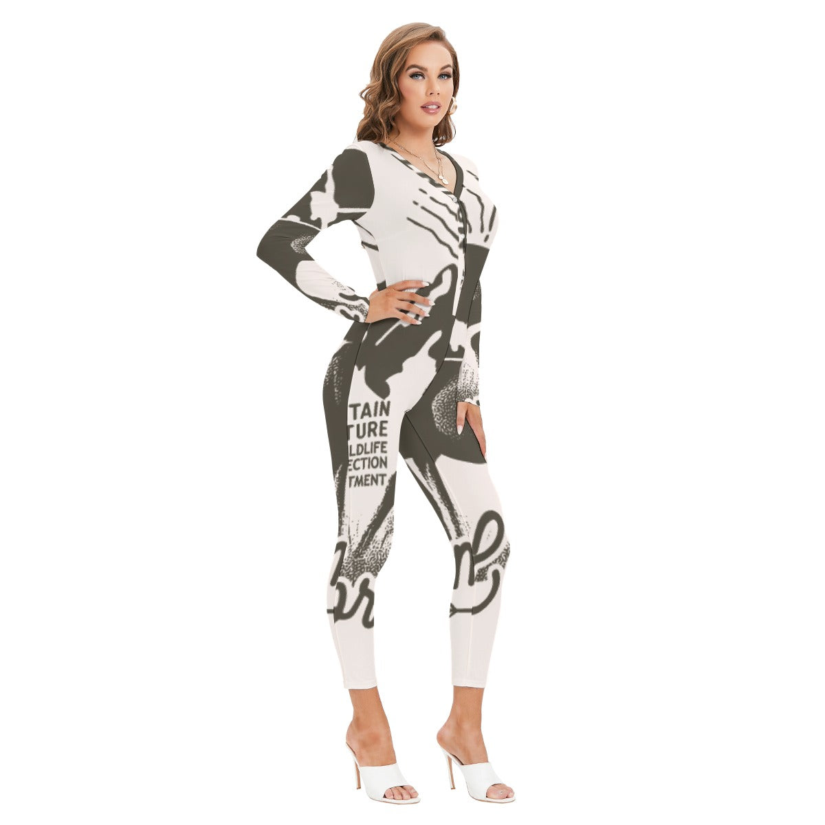 All-Over Print Women's Plunging Neck Jumpsuit