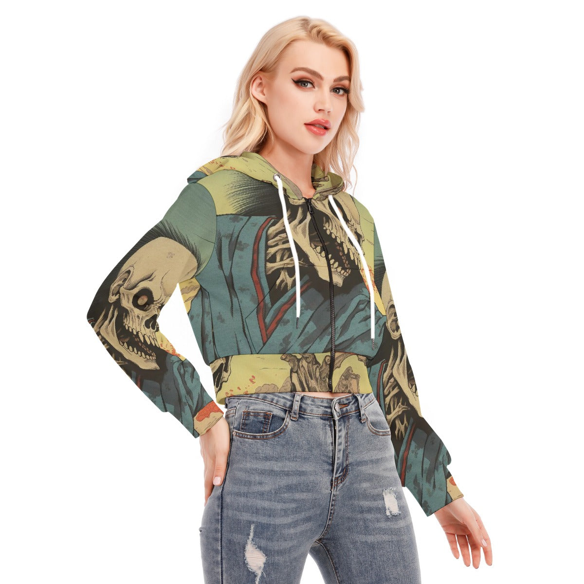 All-Over Print Women's Crop Top Hoodie With Zipper Closure