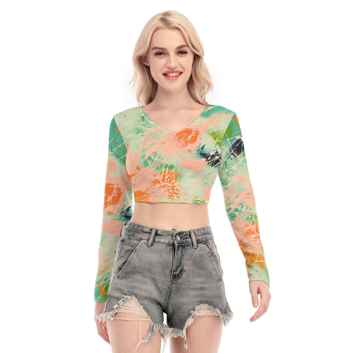 All-Over Print Women's Back Hollow T-shirt With Strap