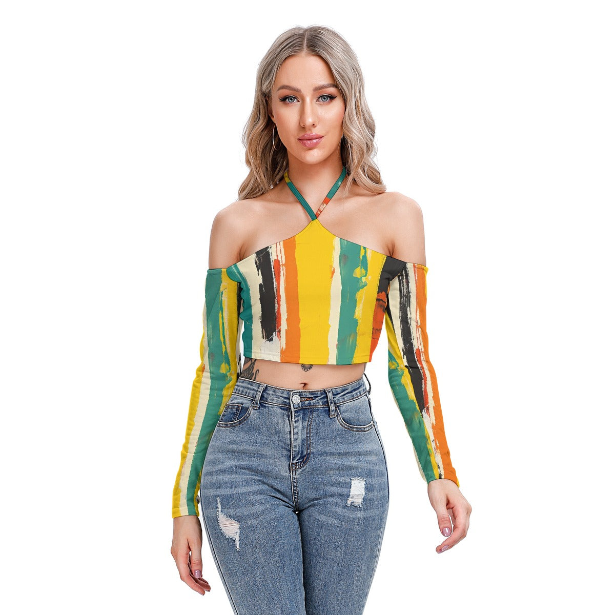 All-Over Print Women's Halter Lace-up Top