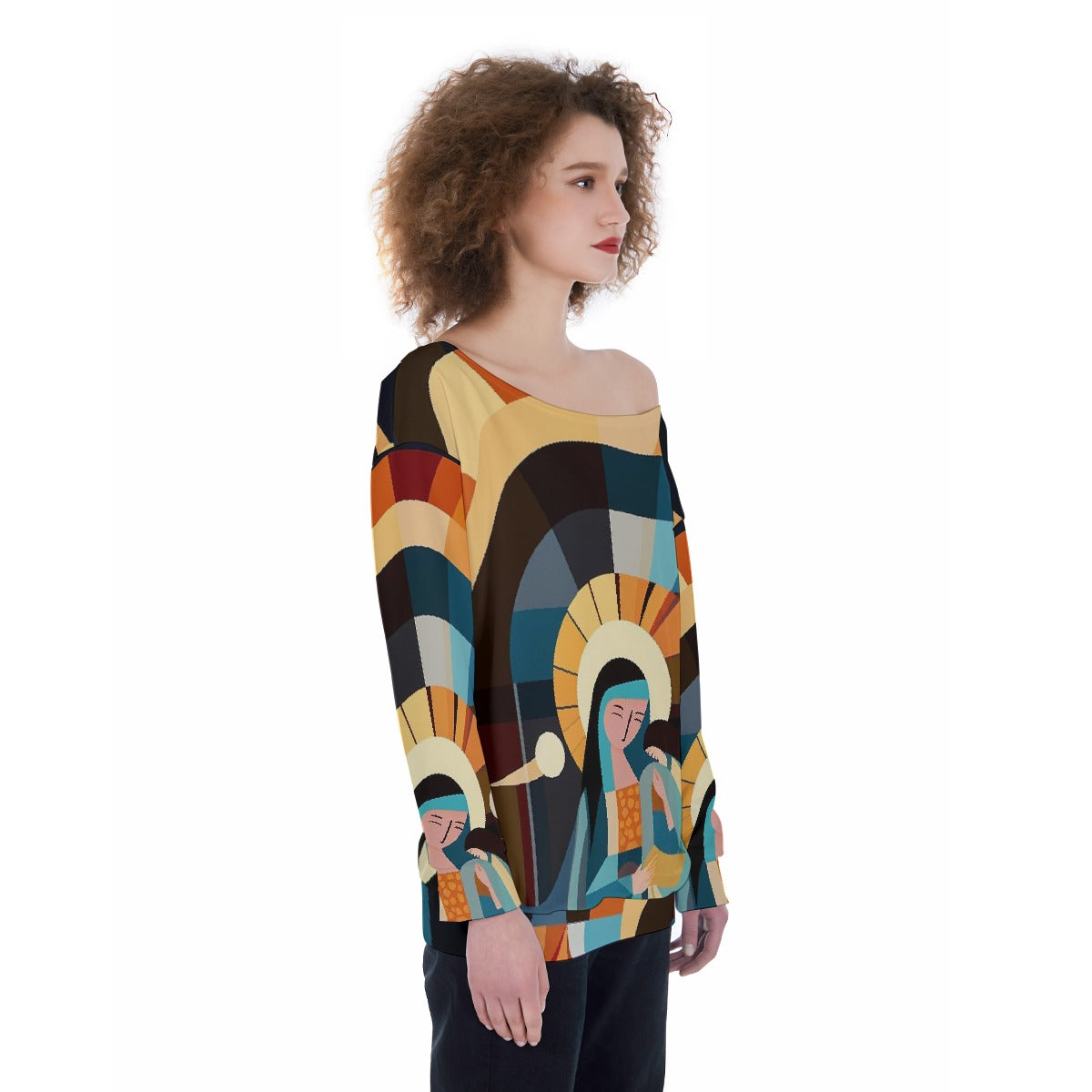 All-Over Print Oversized Women's Off-Shoulder Sweatshirt