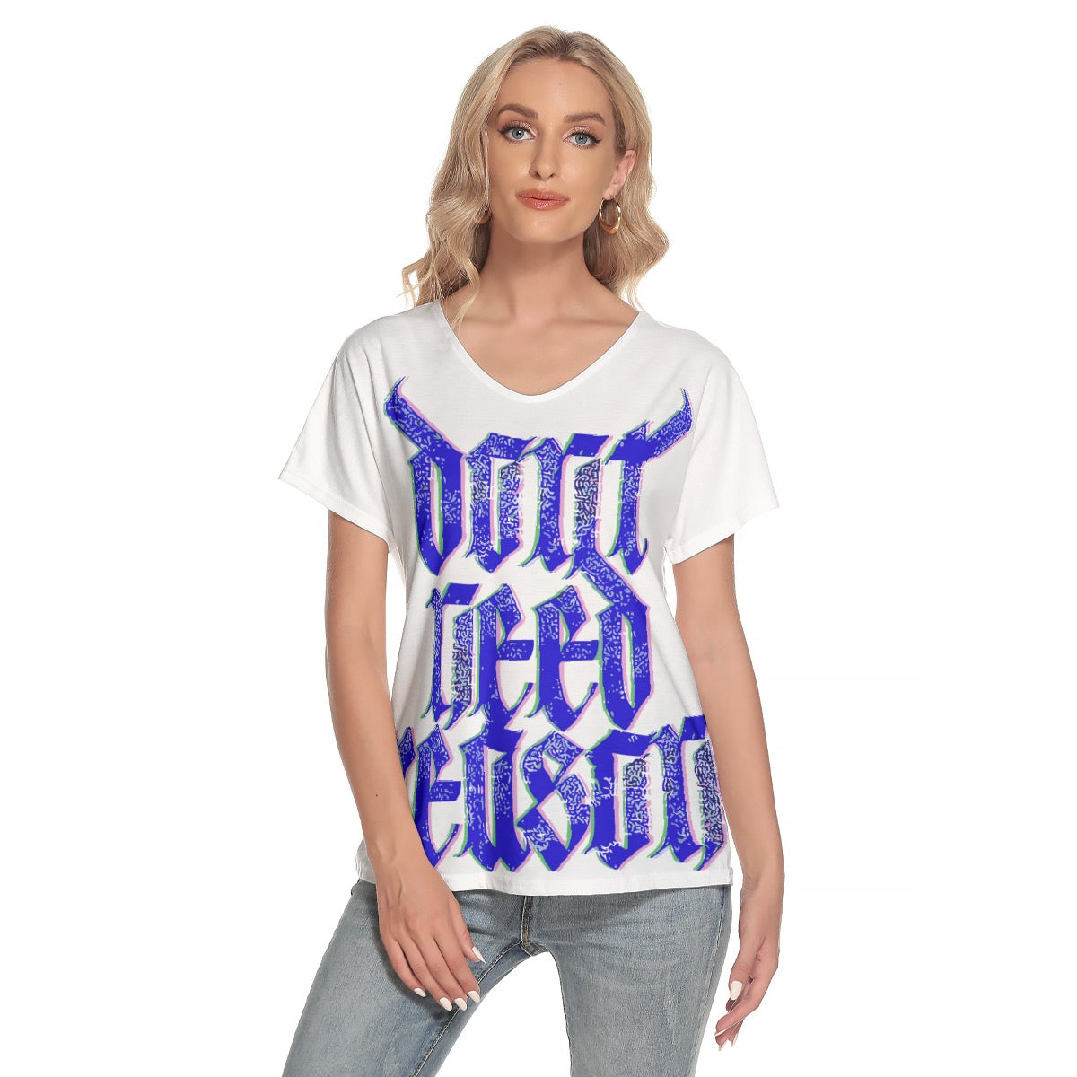 All-Over Print Women's Loose V-neck Short Sleeve T-shirt