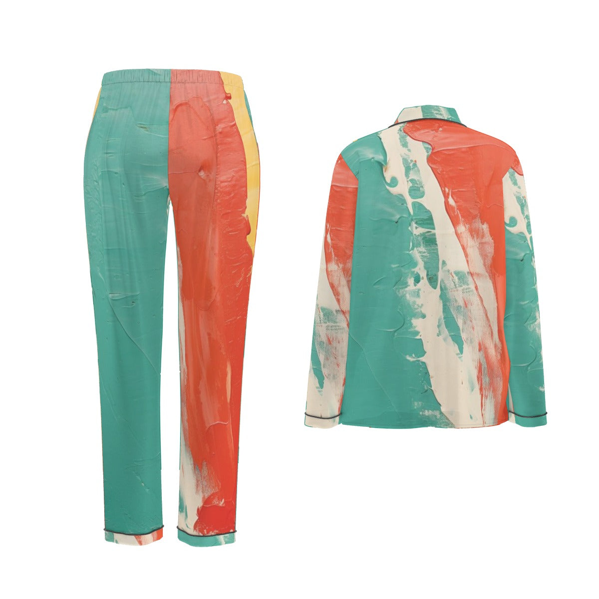 All-Over Print Women's Long Sleeve Pajama Set With Black Contrast Piping