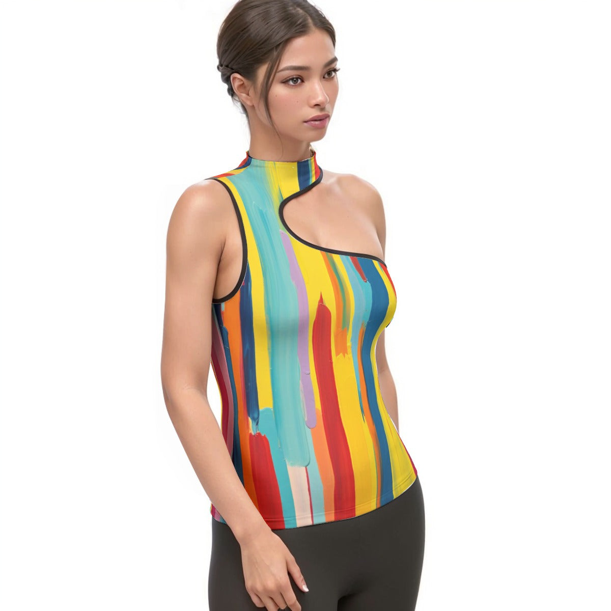 All-Over Print Women's Halter Sleeveless Asymmetrical Tank Top