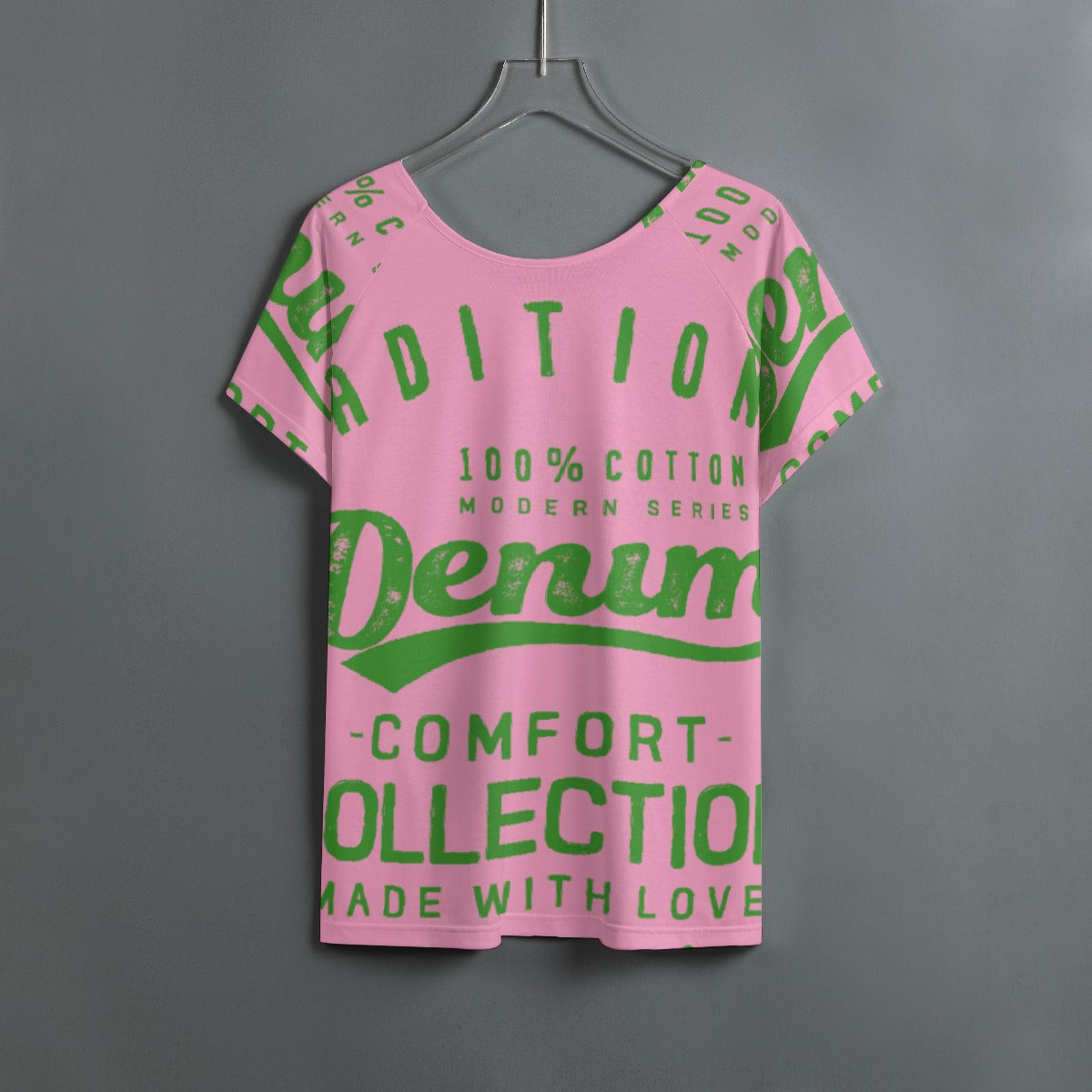 All-Over Print Women's Round Neck T-shirt With Raglan Sleeve