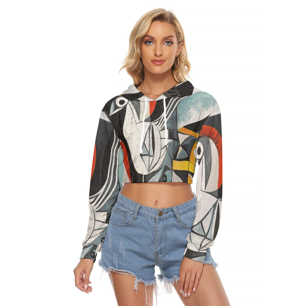 All-Over Print Women's Crop Top Hoodie|Velvet