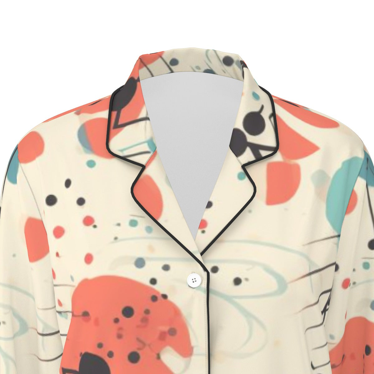 All-Over Print Women's Long Sleeve Pajama Set With Black Contrast Piping