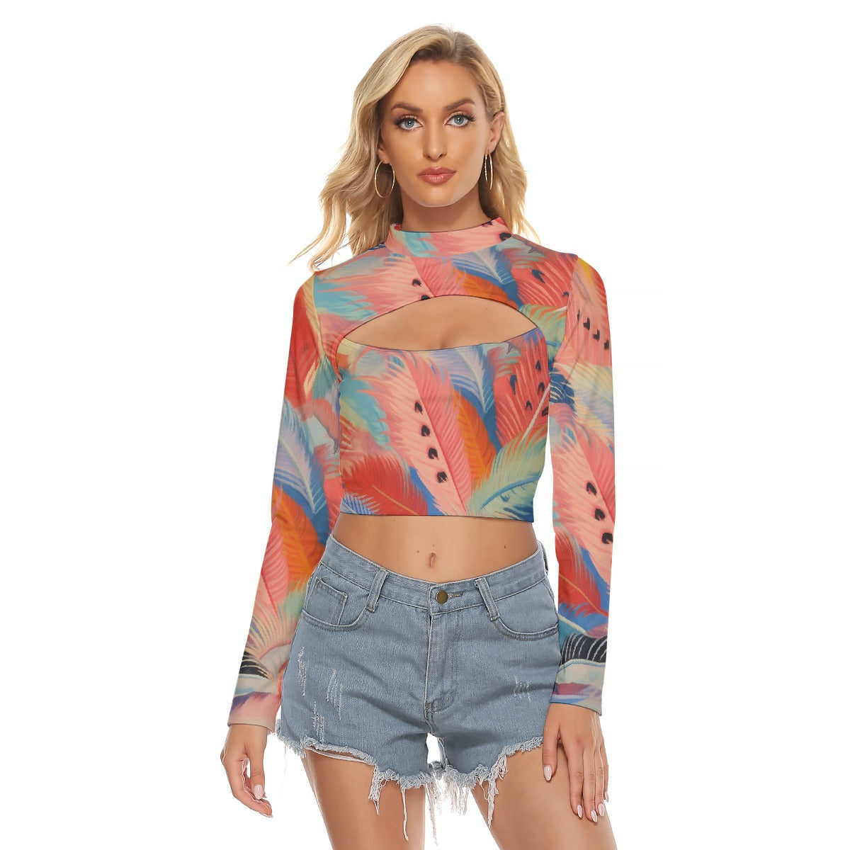 All-Over Print Women's Hollow Chest Keyhole Tight Crop Top