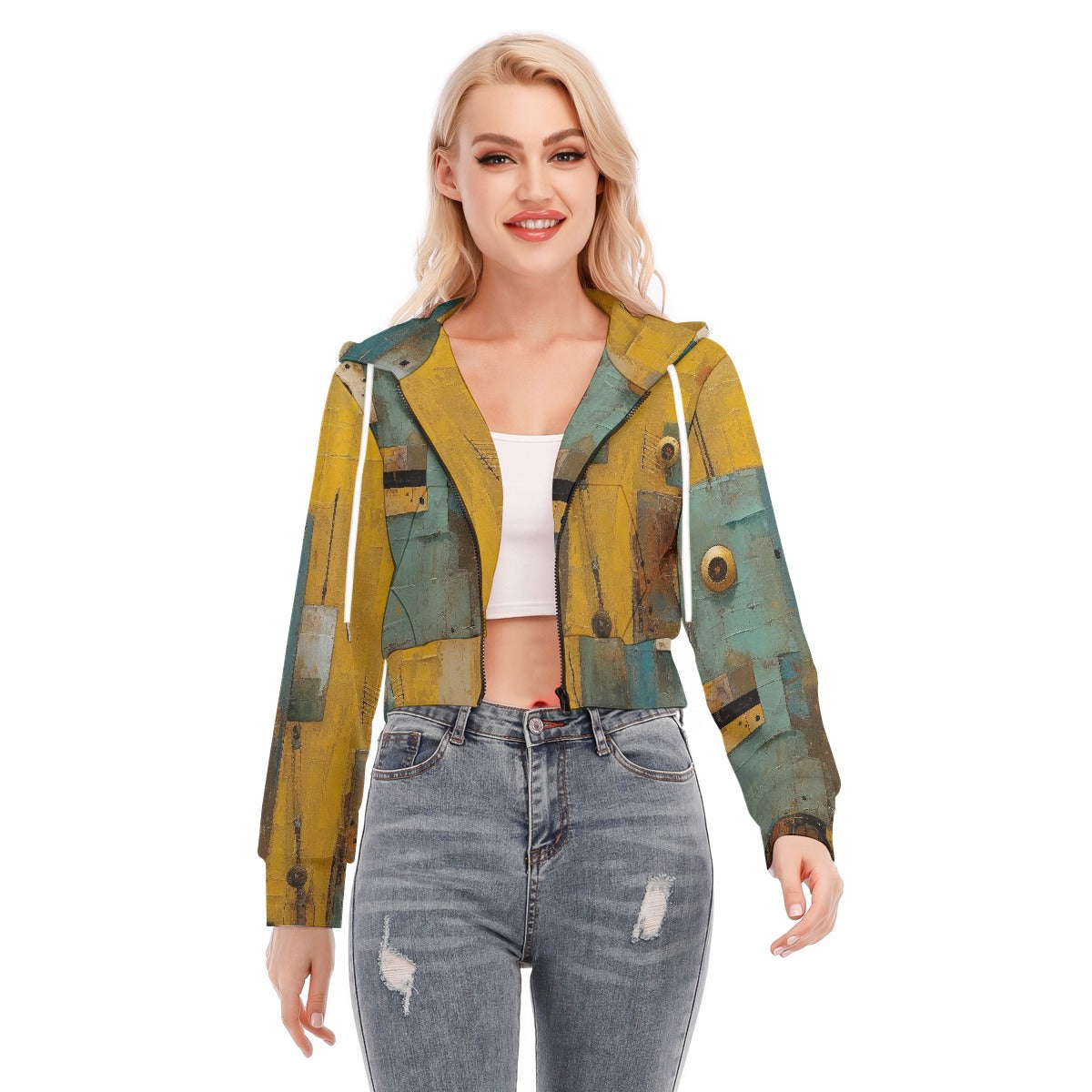 All-Over Print Women's Crop Top Hoodie With Zipper Closure