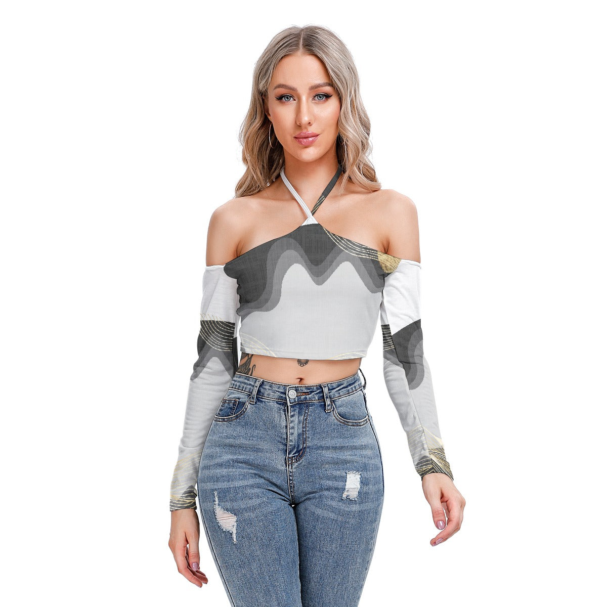 All-Over Print Women's Halter Lace-up Top