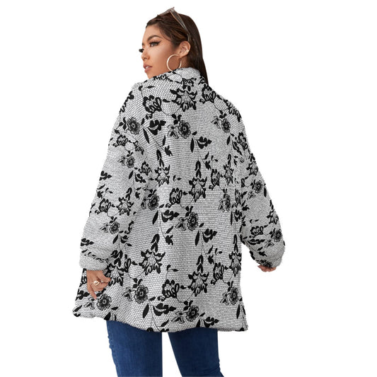 All-Over Print Unisex Borg Fleece Stand-up Collar Coat With Zipper Closure(Plus Size)