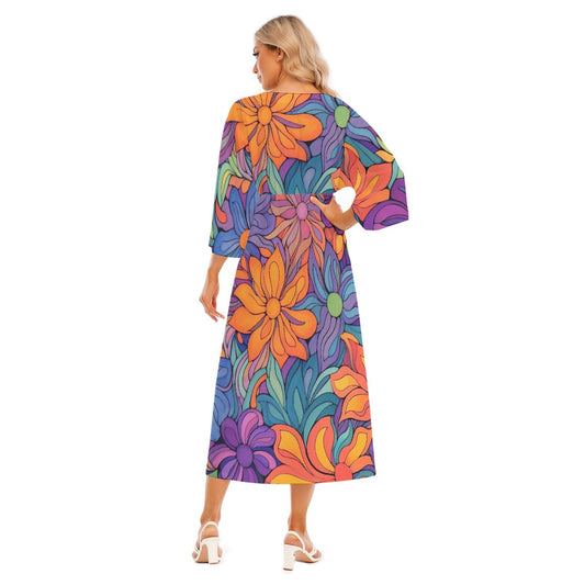 All-Over Print Women's Mid-Sleeve Long Dress