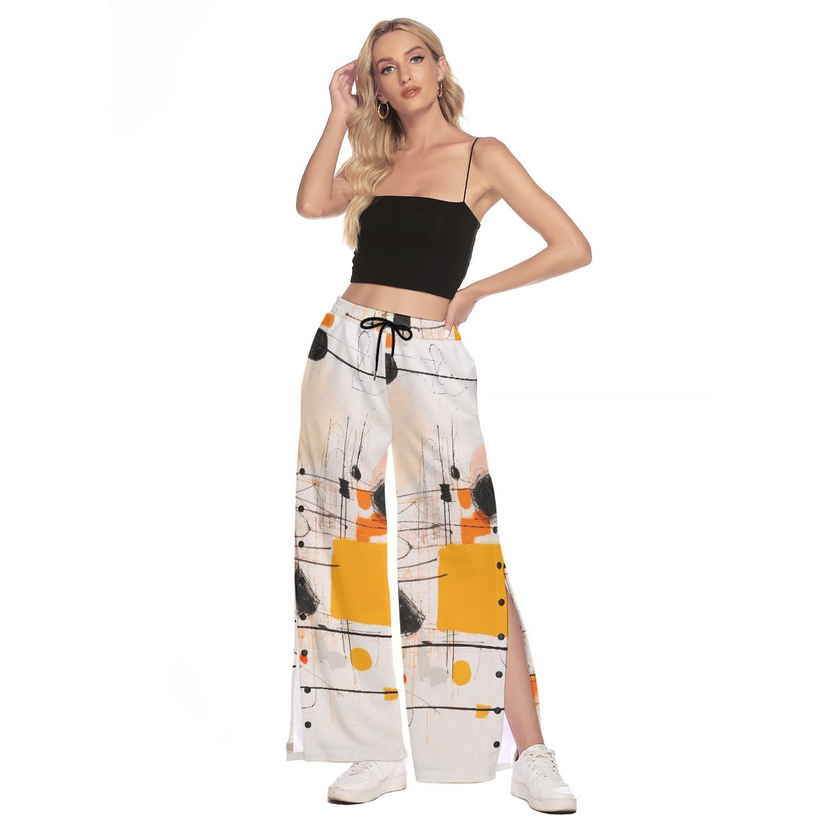 All-Over Print Women's Side Slit Snap Button Trousers