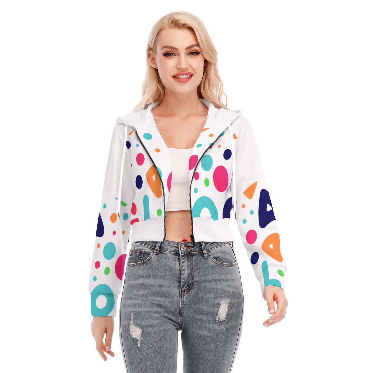 All-Over Print Women's Crop Top Hoodie With Zipper Closure