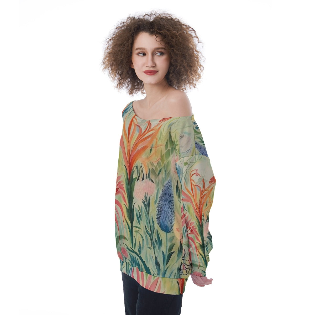All-Over Print Oversized Women's Off-Shoulder Sweatshirt