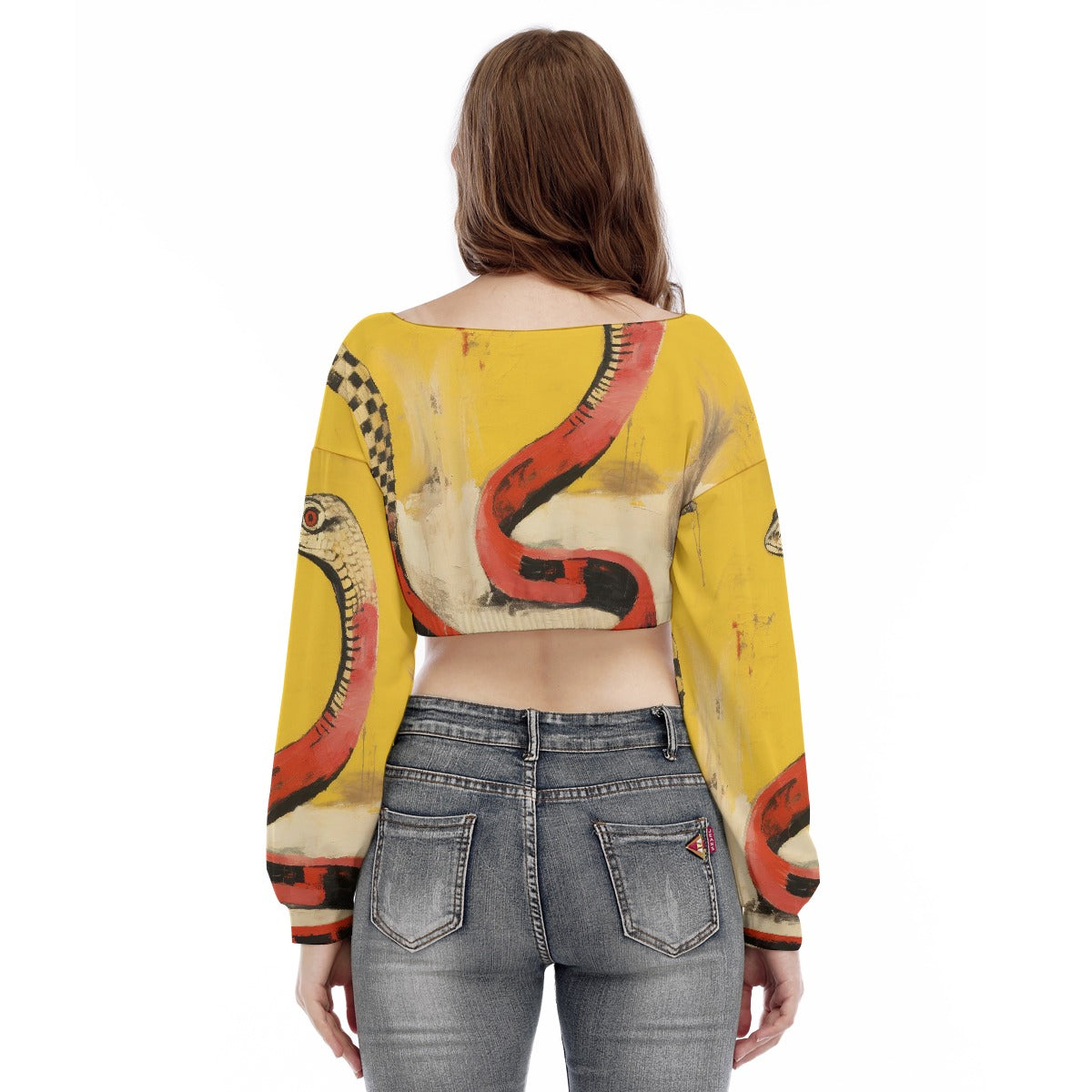 All-Over Print Women's V-neck Long Sleeve Cropped Sweatshirt