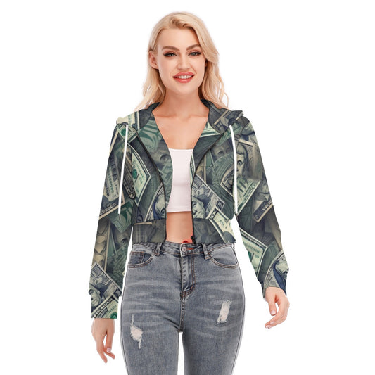 All-Over Print Women's Crop Top Hoodie With Zipper Closure