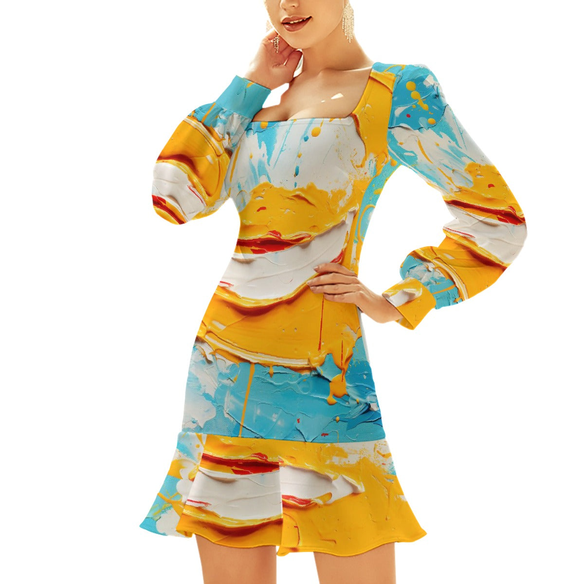 All-Over Print Women's Ruffle Hem Skinny Dress