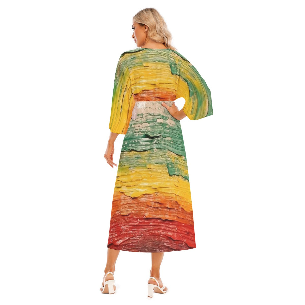 All-Over Print Women's Mid-Sleeve Long Dress