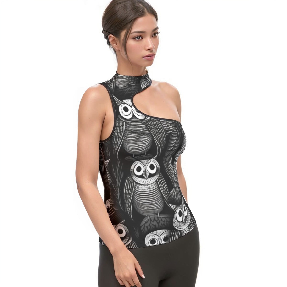 All-Over Print Women's Halter Sleeveless Asymmetrical Tank Top