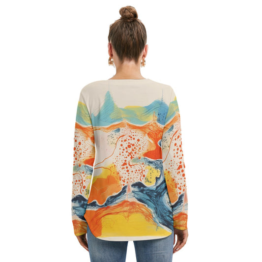All-Over Print Women's Long Sleeve Neckline Tie Sweatshirt
