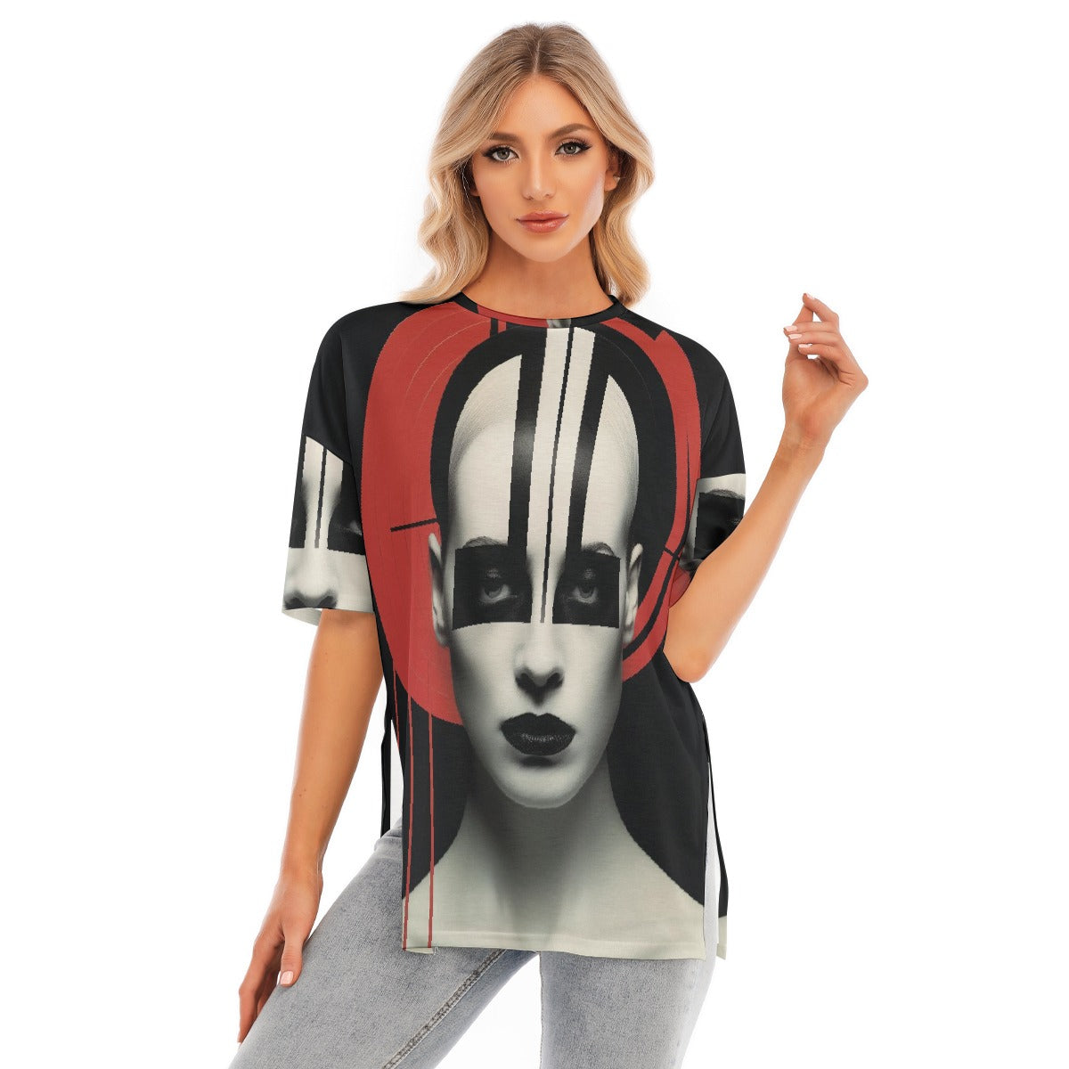 All-Over Print Women's Short Sleeves T-shirt With Hem Split
