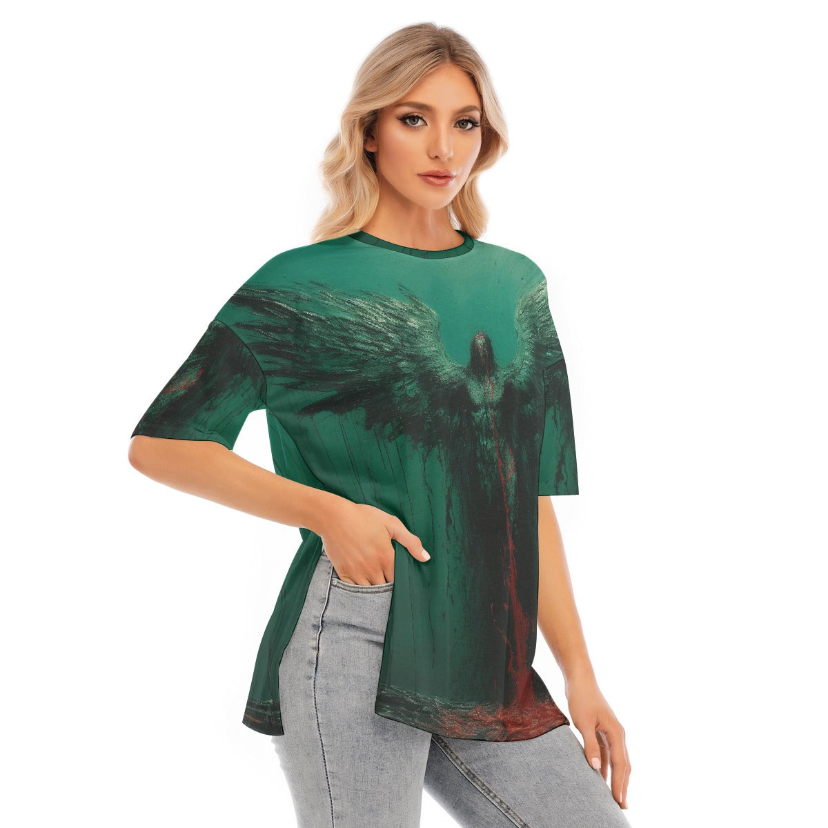 All-Over Print Women's Short Sleeves T-shirt With Hem Split