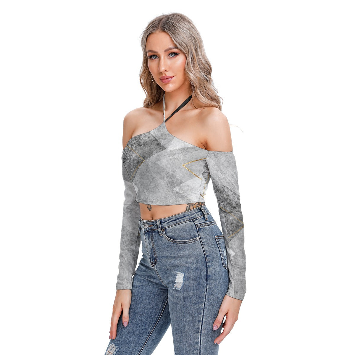 All-Over Print Women's Halter Lace-up Top