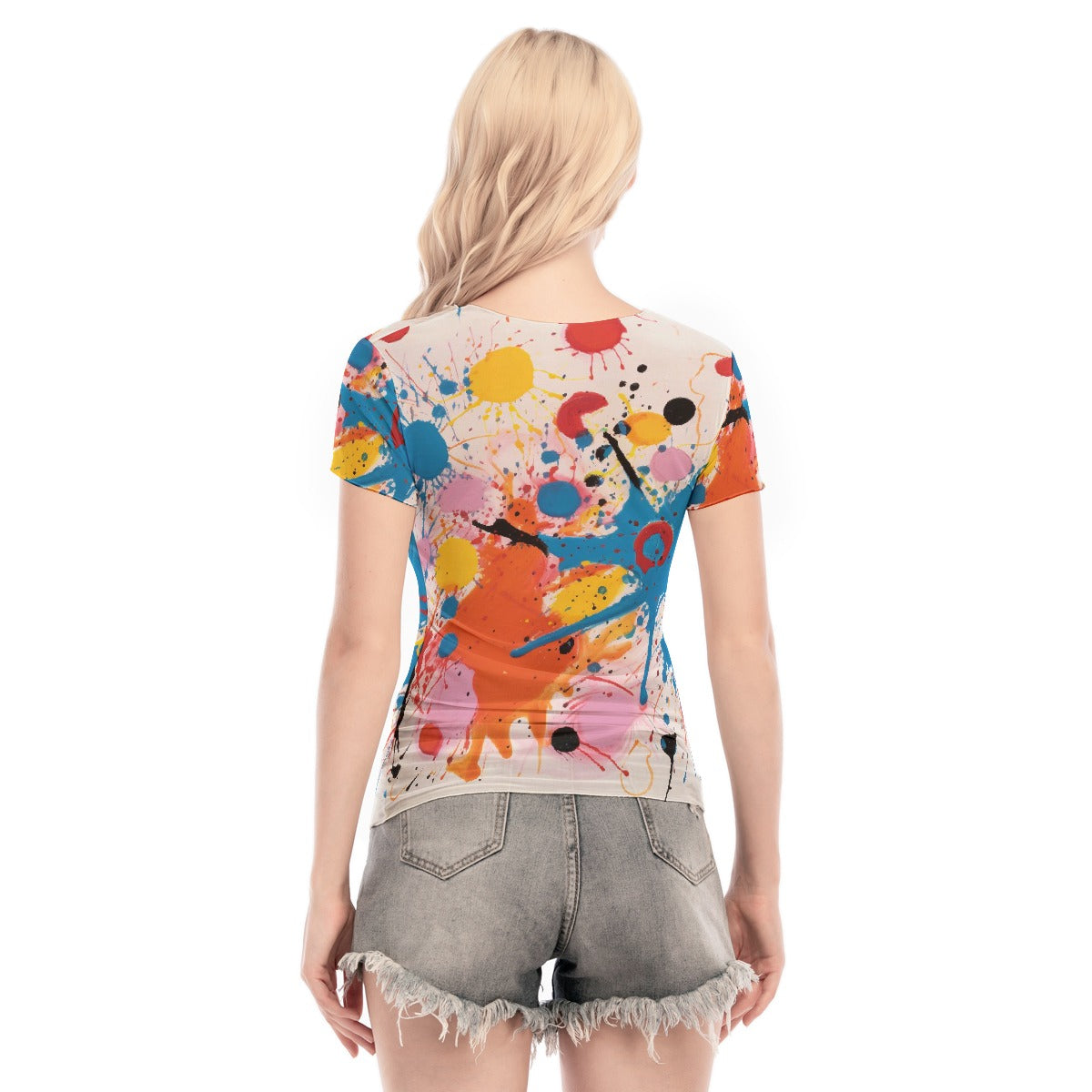 All-Over Print Women's Short Sleeve Mesh Blouse