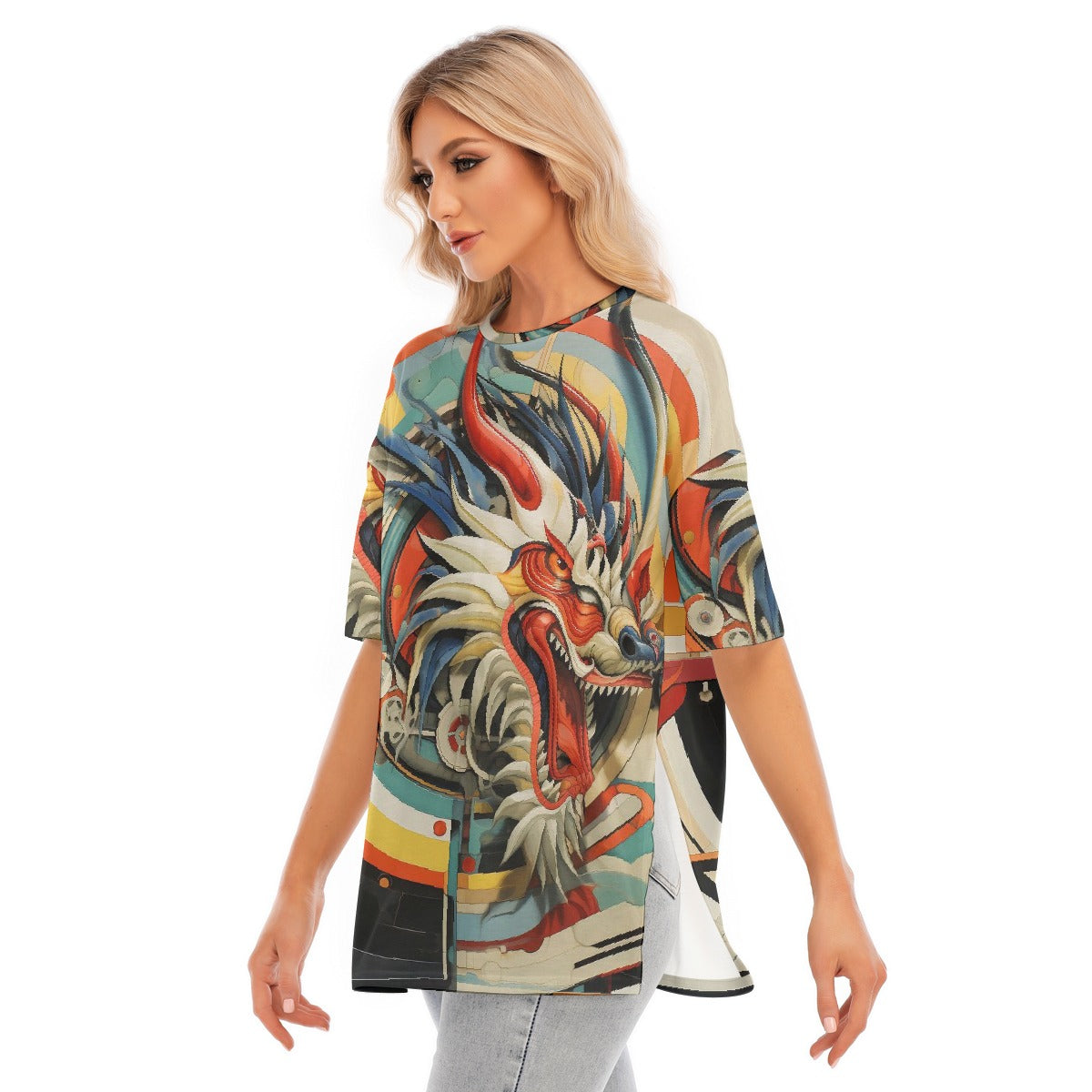 All-Over Print Women's Short Sleeves T-shirt With Hem Split