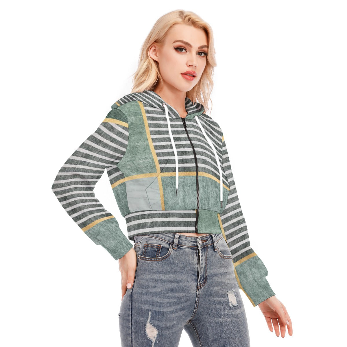 All-Over Print Women's Crop Top Hoodie With Zipper Closure