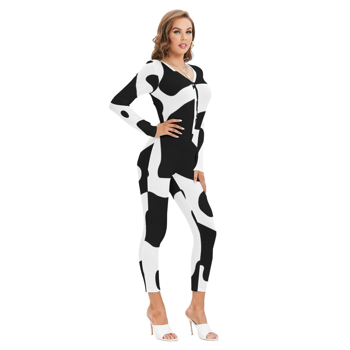 All-Over Print Women's Plunging Neck Jumpsuit