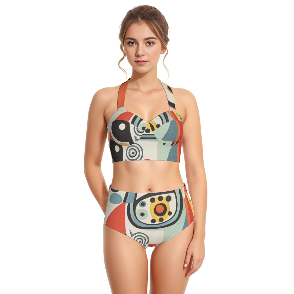 All-Over Print Women's Swimsuit Set With Halter