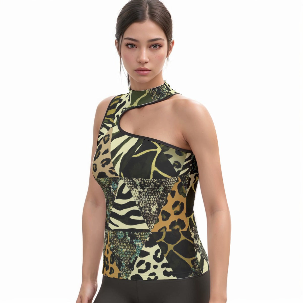 All-Over Print Women's Halter Sleeveless Asymmetrical Tank Top