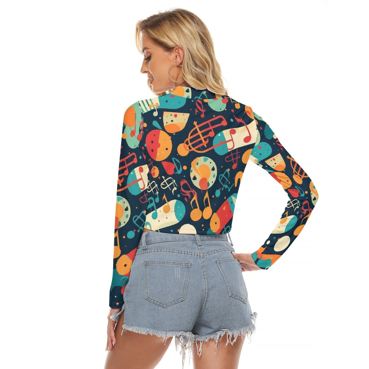 All-Over Print Women's Hollow Chest Keyhole Tight Crop Top