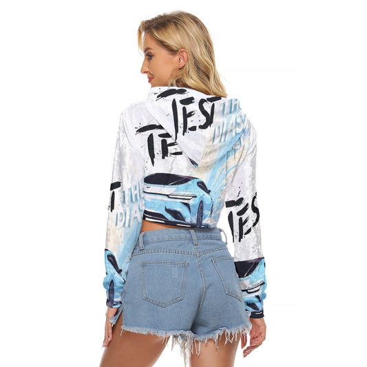 All-Over Print Women's Crop Top Hoodie|Velvet