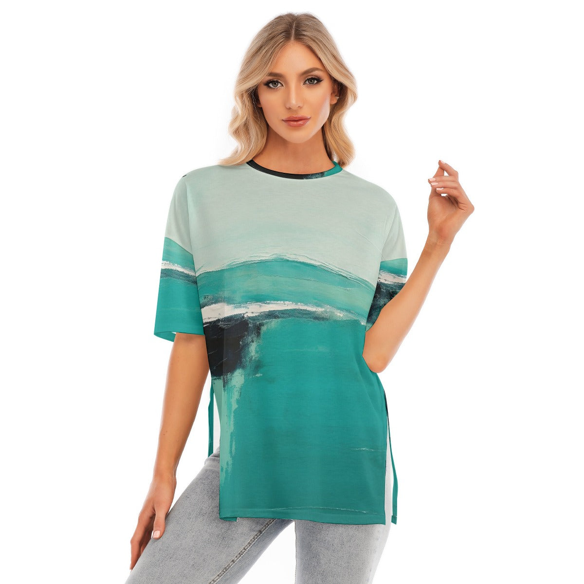 All-Over Print Women's Short Sleeves T-shirt With Hem Split
