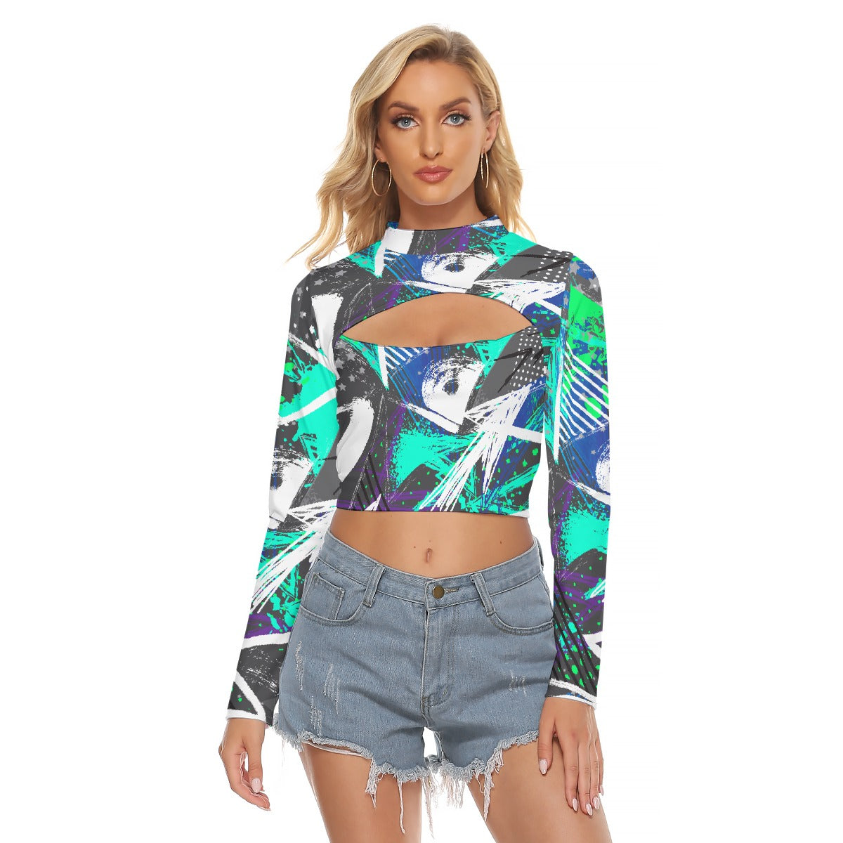All-Over Print Women's Hollow Chest Keyhole Tight Crop Top