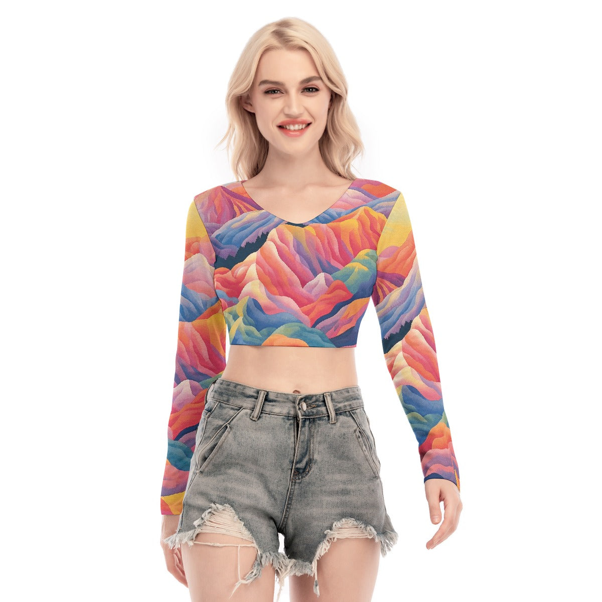 All-Over Print Women's Back Hollow T-shirt With Strap